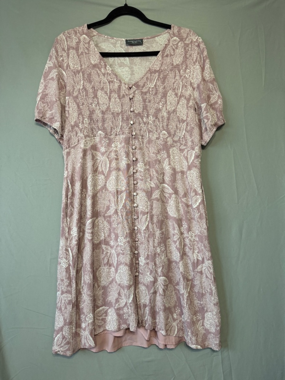 Sweet Lovely by Jen Womens Button-Front Floral Dress L Rose Smocked Cottagecore